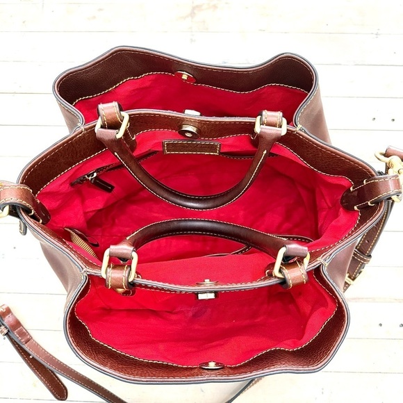Dooney & Bourke Chestnut Florentine Leather Barlow Satchel Crossbody Handbag - Picture 12 of 16
